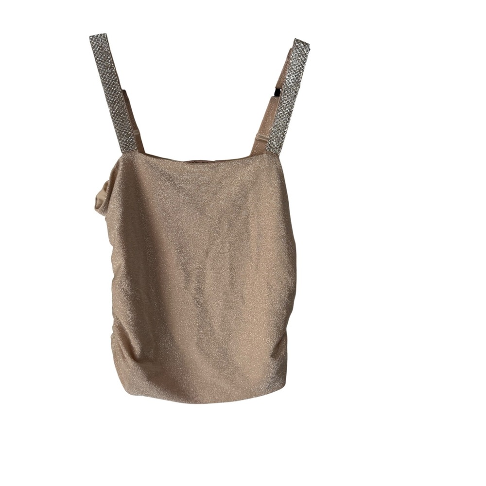Willow & Root‎ Women's Sparkle Rhinestone Strap Ruched Tank Top Champagne Small